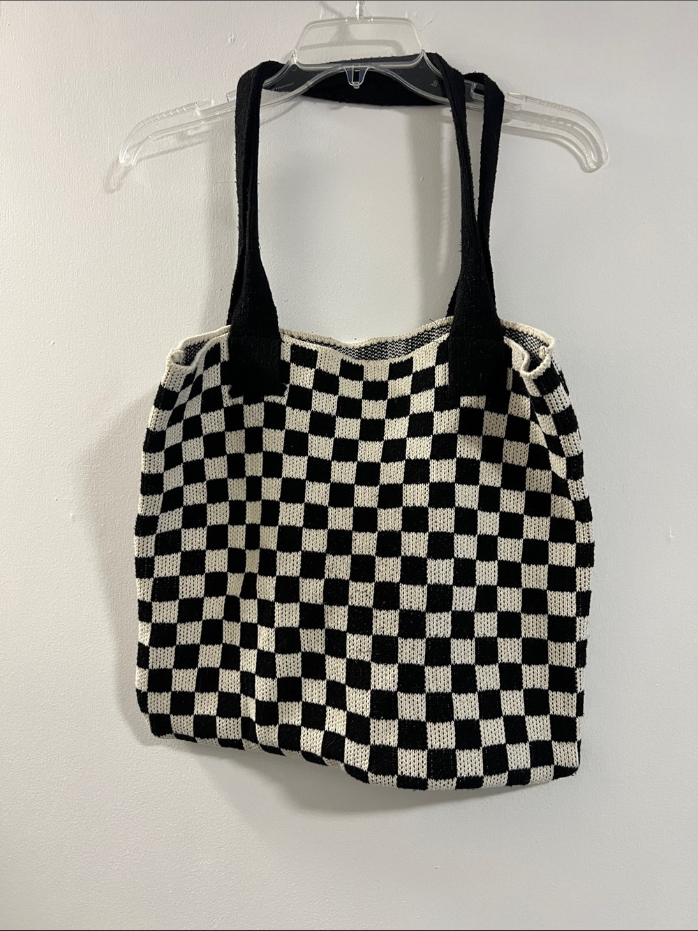 SHEIN Black and White Checkered Knit Tote